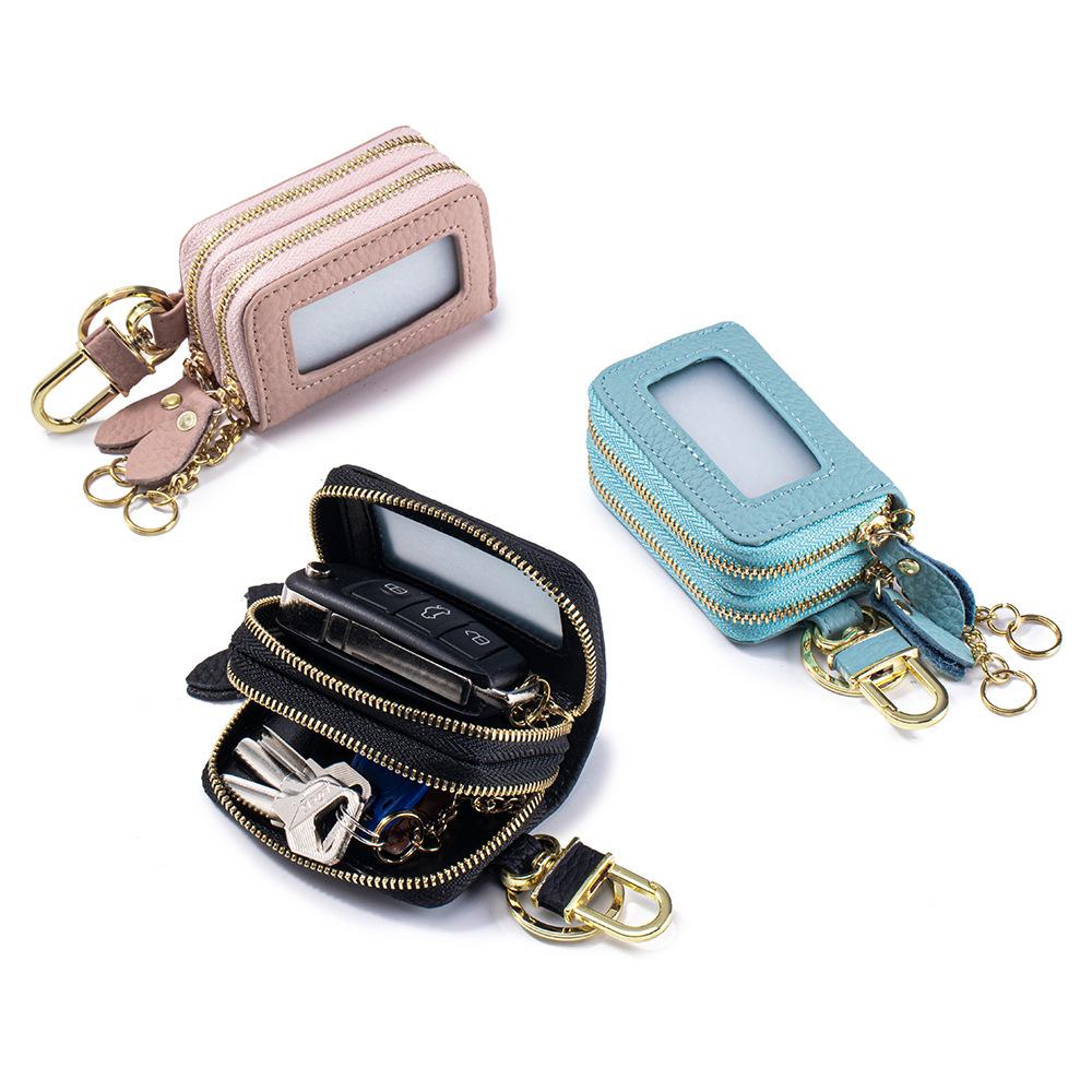 Portachiavi in Vera Pelle Uomo e Donna Borsa per Chiavi Auto Multifunzione Doppia Cerniera Custodia per Chiavi Moda Portachiavi per Casa da Donna