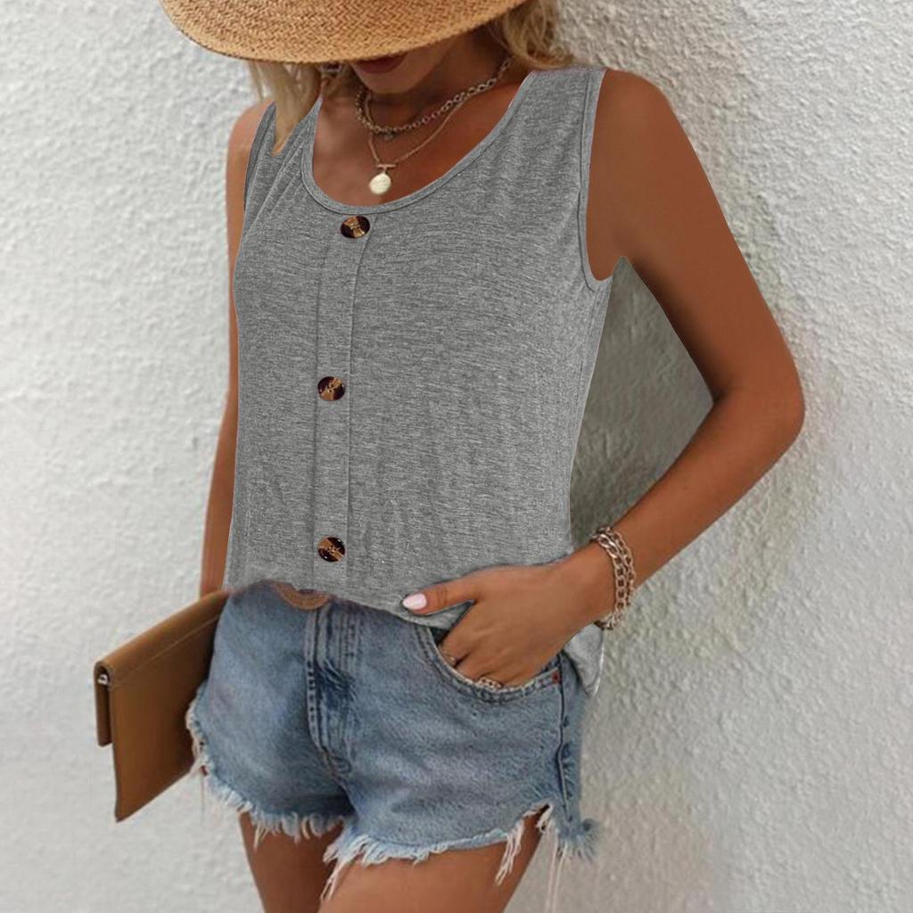 Women's Summer Round Neck Button Casual Vest Clothes Sale