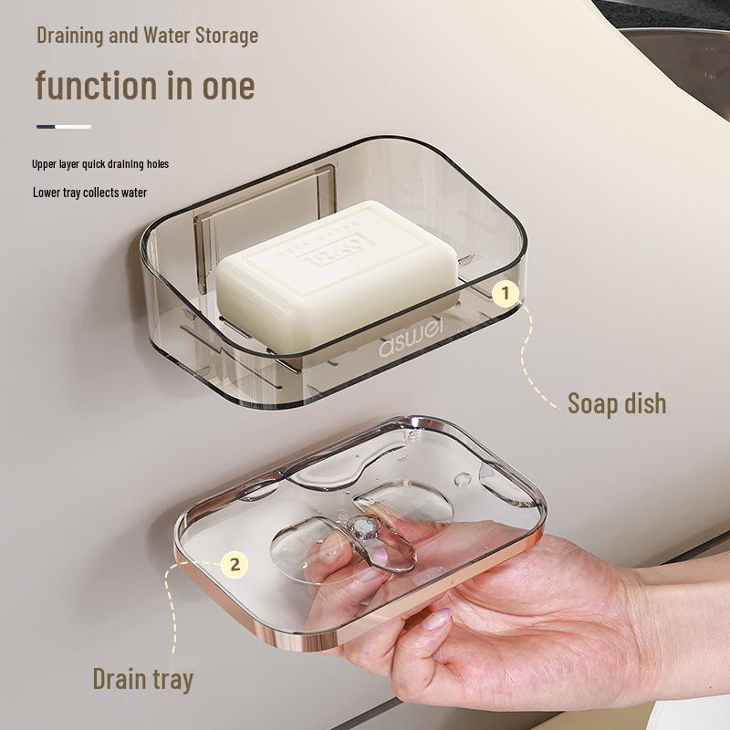 Wall-Mounted Double-Layer Soap Rack: Punch-Free, High-End Bathroom Storage Solution