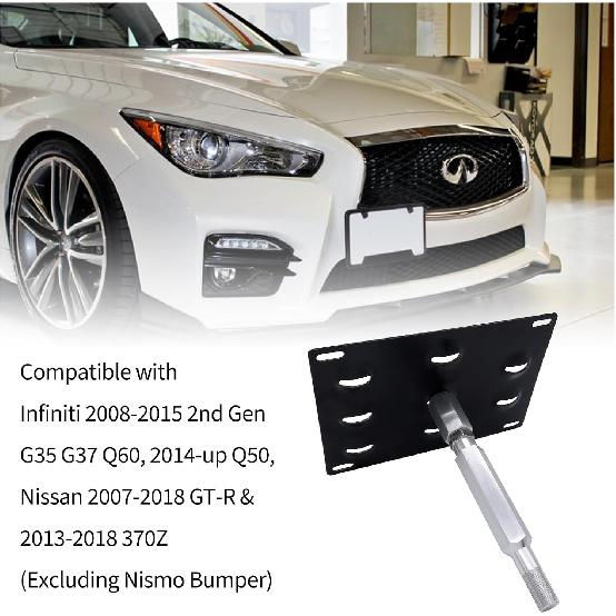 HiSport Front Bumper Tow Hook License Plate Mounting Bracket Adapter Kit | No Drill - Compatible with Scion FRS 2013-2017, Subaru BRZ 2013-2021, WRX