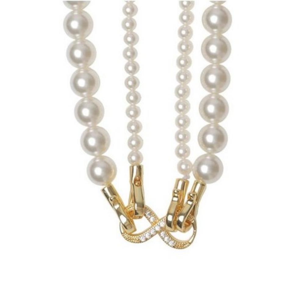 Women’s Pearl Necklace Double Layered 6mm + 10mm Beaded Necklace Set