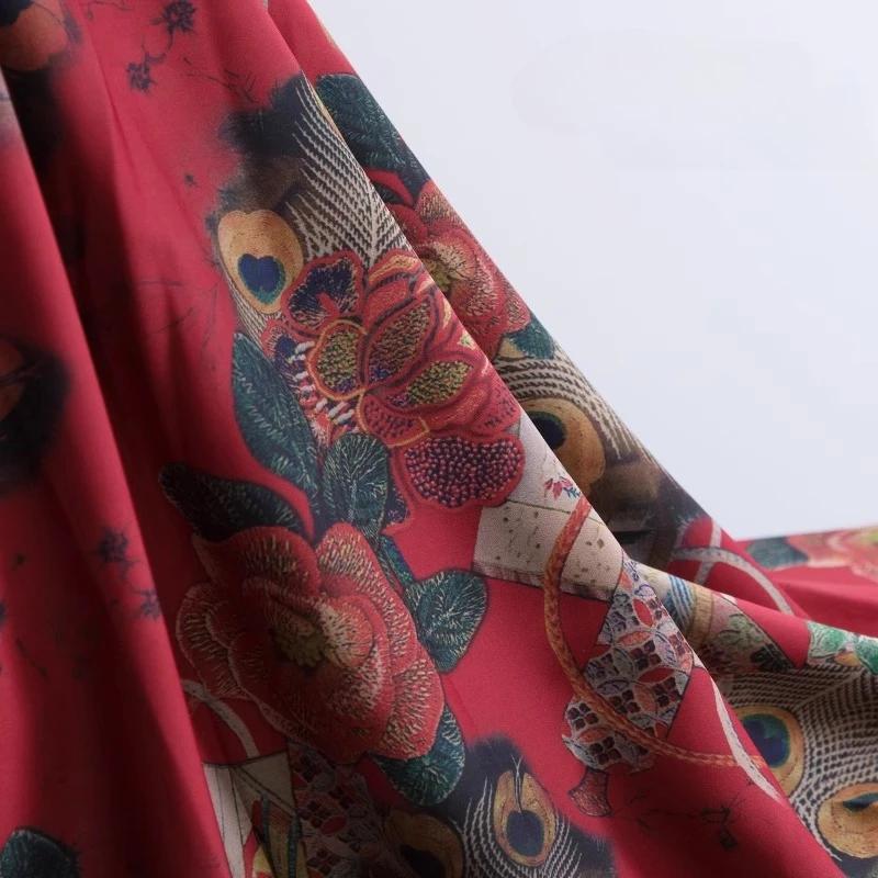 100x150cm Vintage Floral Printed Gambiered Canton Gauze Fabric Simulated Silk Fabric for Sewing Clothes Dress