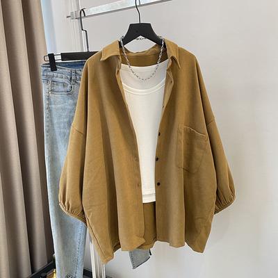 Lockeres und lässiges Oversized-Cardigan-Shirt für Damen, Frühling und Herbst im Hongkong-Stil mit großer Größe und entspannter Passform