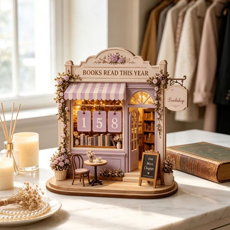 Books Read This Year Counter Plaque Wooden Reading Trackers Decors Number Tab Display Sign for Home Desks, Study Shelves, Library Shelves, and Book