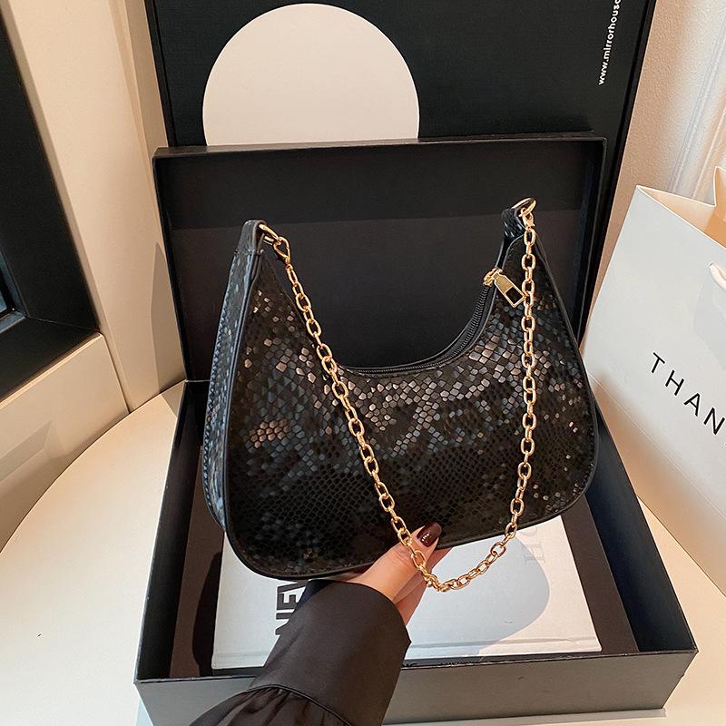 Fashion Trend Chain Bag Snake Pattern Design Sense Texture Casual Versatile Shoulder Underarm Bag Commuter Handbag