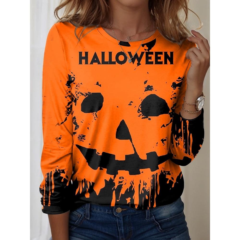 

Ретро Женские Топы с Длинным Рукавом Повседневная Графическая Футболка на Хэллоуин с Призраком и Летучей Мышью Блузка с Круглым Вырезом Осень Зима Уличный Стиль Пуловер XL