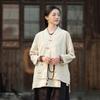 Johnature Women Vintage Shirts Tops V-Neck Long Sleeve Spring Blouses Solid Color Loose Spring Shirts