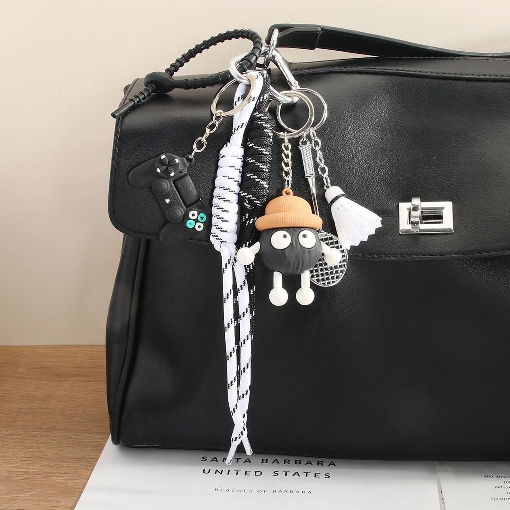 Cute Cartoon PVC Small Coal Ball Pendant Keychain Mini Game Machine Badminton Fun Bag Pendant