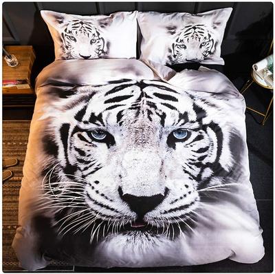 Vit Tiger Sängkläder Set Full Storlek 3D Djurtryck för Barn Pojkar Tonåringar 3 Delars Set 1 Påslakan+2 Örngott Ingen Fyllning