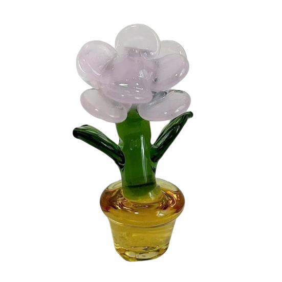 Мини-цветок розы из стекла с горшком Цветной цветок розы Украшения Коллекционная Ручная выдувка Имитация хрустальной розы Фигурка для Дня матери Дня рождения Стола