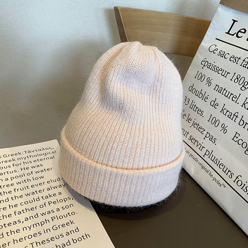 Soft white rabbit fur knitted wool hat Children's autumn and winter fashion thickened thermal pullover hat