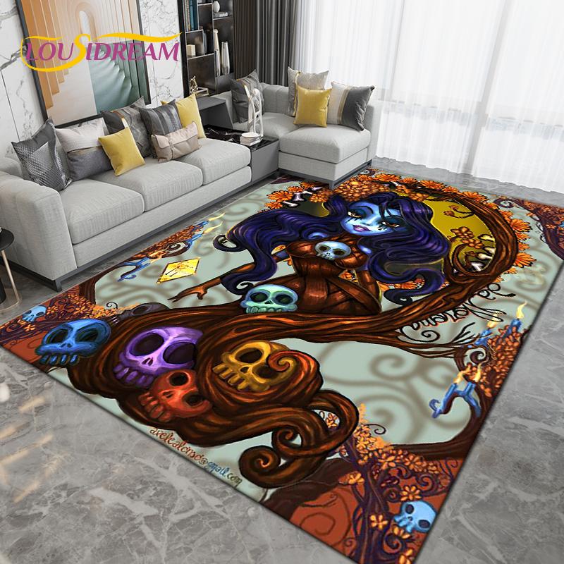 Cartoon Skull Girl Area Rug Large,Carpet Rug for Living Room Bedroom Sofa Decoration,Doormat Kitchen Bathroom Non-slip Floor Mat