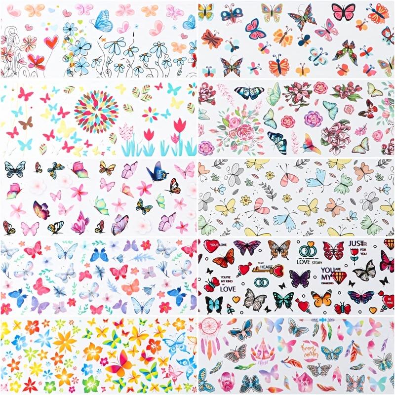 Vibrant Butterfly & Floral Nail Art Transfer Stickers Set - Easy-to-Apply, Self-Adhesive Decals with Diverse Designs for Stunning Manicures
