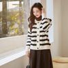 VICTORIA&VERA Women's Black & White Striped Soft Knit Cardigan