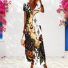 Women Plus Size V Neck Short Sleeve Colorful Printed Long Dress