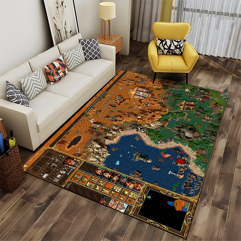Fantasy World Map with Castles and Landscapes Non-slip rug suitable for living room and bedroom sofas