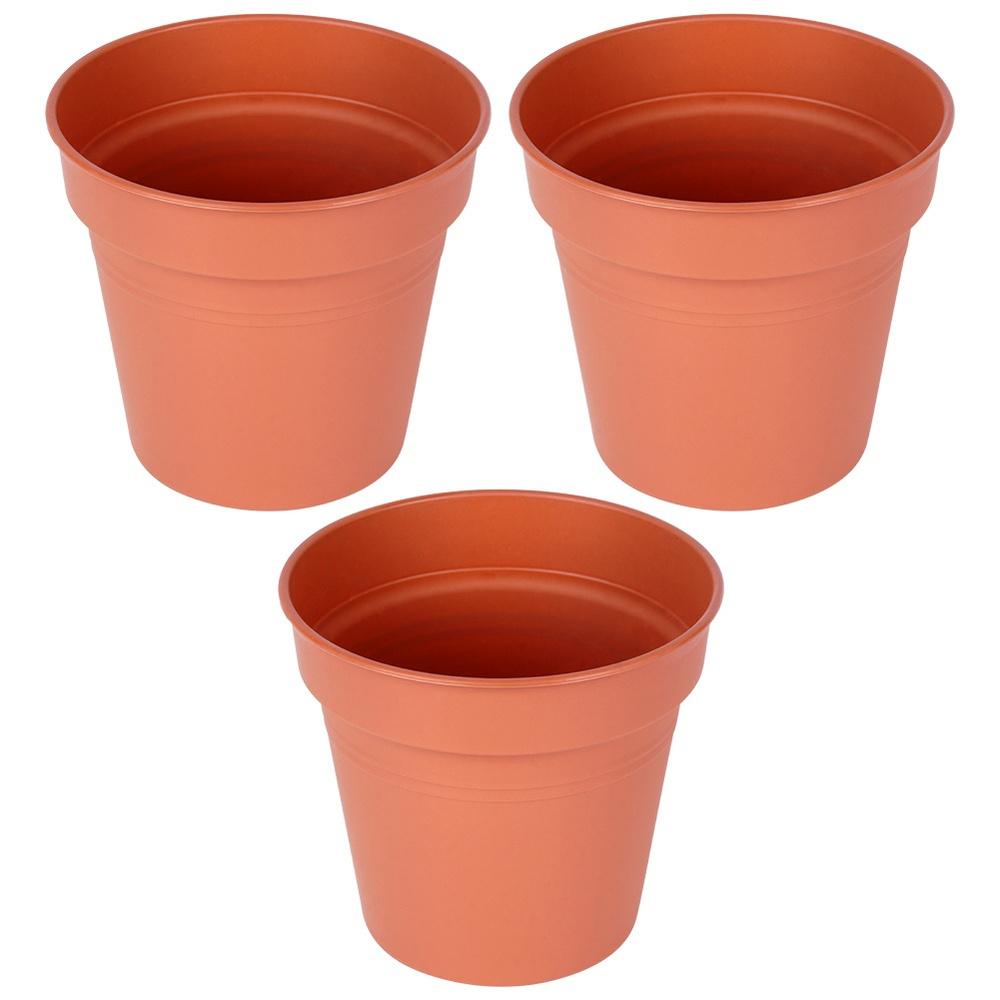 3x Brown Plastic Garden Pot for Plants, Flowers, Herbs 17x15.5 cm