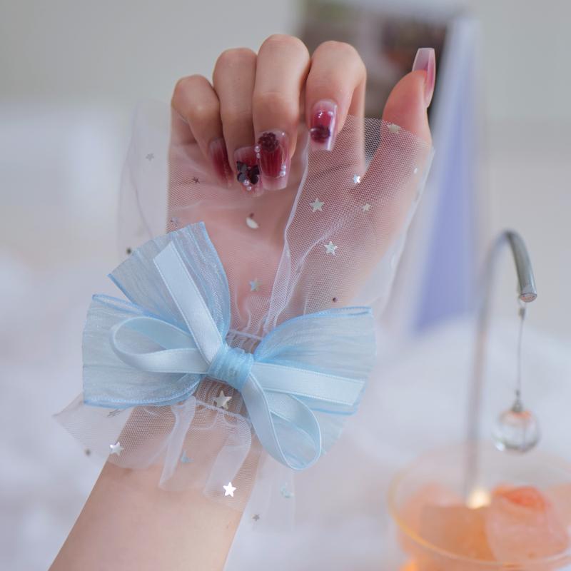 1 Pair Nail Art Tulle Photo Bow Glove Fake Pleated Cuff Manicure Photography Props Nail Tips Display Sleeve Fashion Accessories