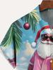 Men'S Retro Hawaiian Style Santa Claus Beach Print Short-Sleeve Shirt - Button- Collar Shirt with Pocket, Featuring a Design of Santa in Flip-Flops