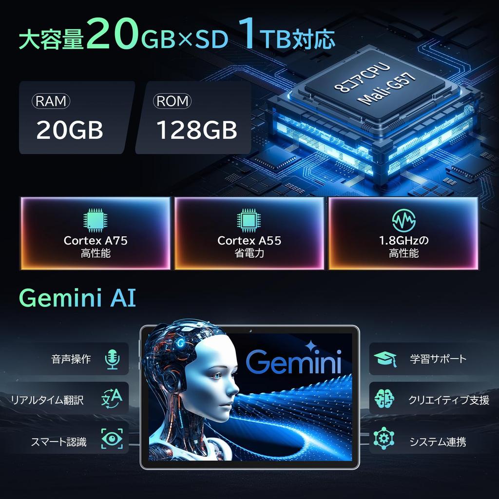 MENTUME Android 16 Large Gemini Widevine Face Wireless FM PD18W Fast 8800mAh Large Japanese Specification Blue Tablet, 11-inch Screen, Wi-Fi Model,