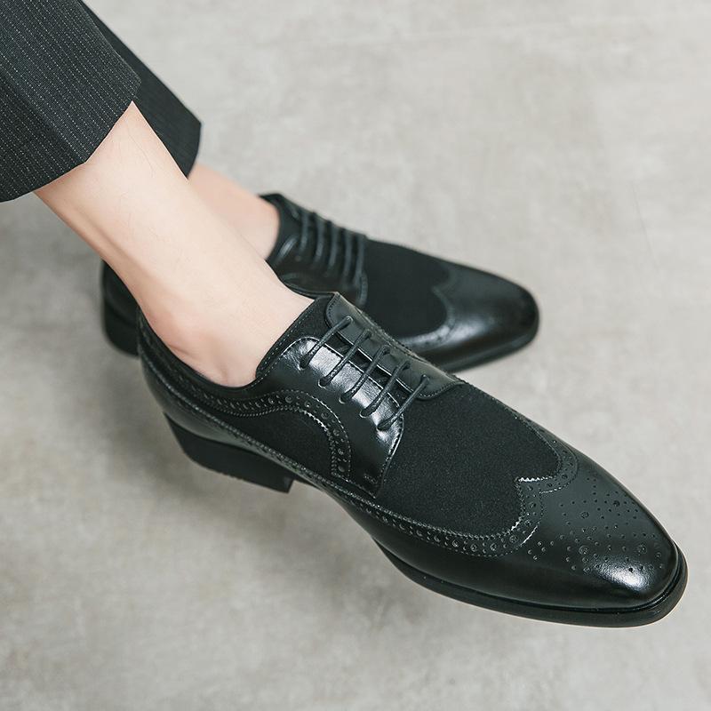 Men s Large Brogue Floral Leather Pointed Toe Breathable Summer Shoes - New Style for Hairdresser Business 41 чёрный