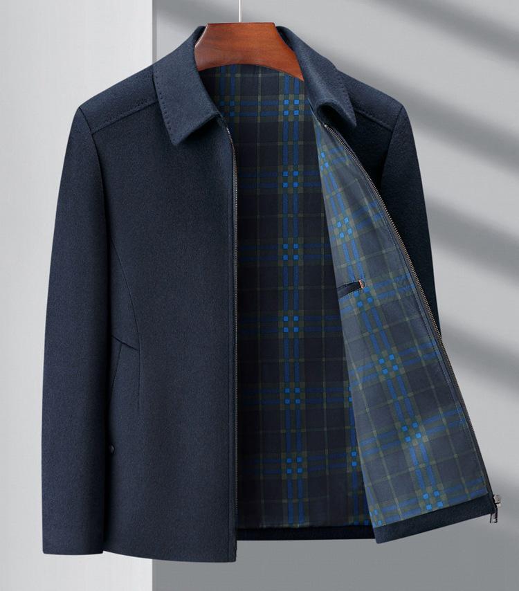 Men's High-End Cashmere Wool Jacket - Mid-Length Casual Lapel Coat for Middle-Aged Dads
