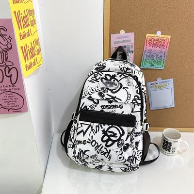 Student Backpack Female Cute Preppy Style Schoolbag Male Personality Graffiti Funny Everything Nylon Backpack
