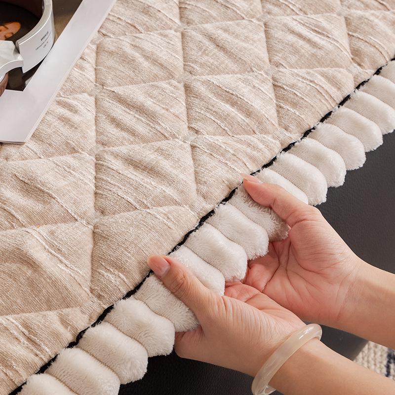 Nordic Plush Winter Sofa Cushion - Thickened, Non-Slip, Rectangular Bun Design.