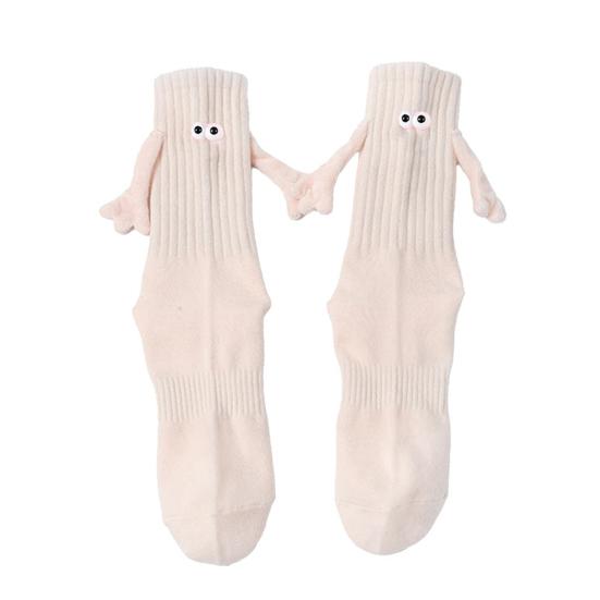 Magnetic Holding Hands Socks Fun Crew Socks with 3D Eyes Stretchy Interacting Socks for Women Men Teens Couples Friends Gifts