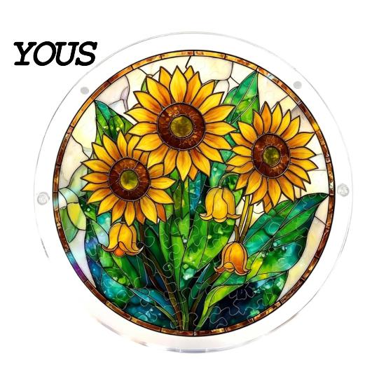 Glass Wind Chime Effect Acrylic Puzzle Suncatcher, Bee Yellow Flower Sun Catchers for Window Hanging, 7.48 Inch DIY Collectible Piece Craft