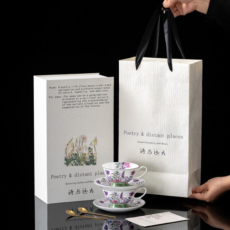 Retro Gold Foil Bone China Oil Painting Style Violet Coffee Cups and Plates Afternoon Tea Cups Latte Latte Cups Niche Gifts