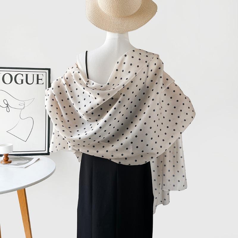Sunscreen imitation silk chiffon silk scarf women's summer polka dot yarn purple silk scarf thin long Korean version versatile