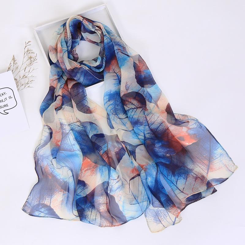 2019 Qiaoqi Long Silk Scarf with Leaf Pattern - Sun Protection, Hot Selling Thin Silk Scarf