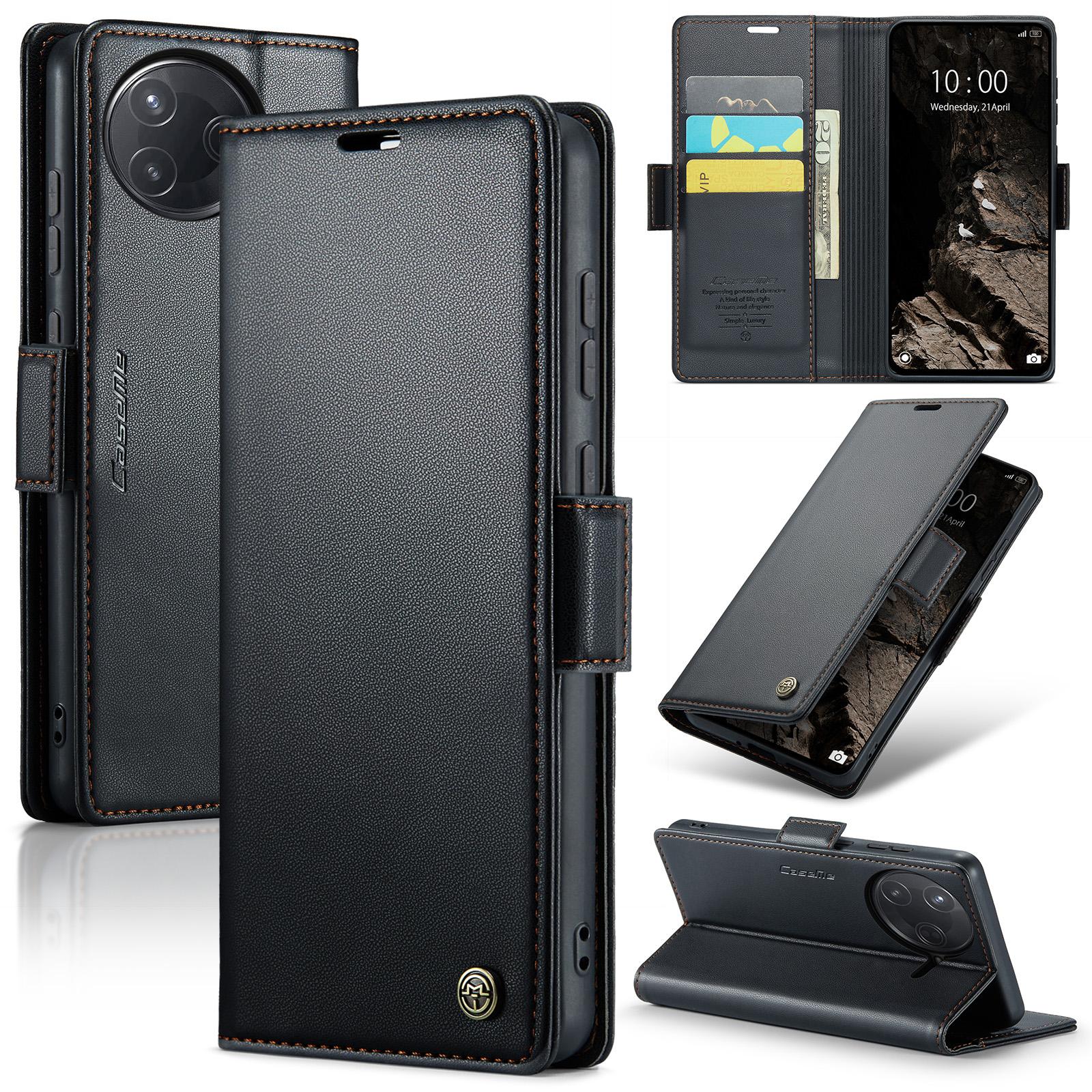 

For Xiaomi Poco F7 Ultra 5G/Xiaomi Poco F7 Pro 5G Case CASEME 023 Series RFID Blocking Leather Wallet Stand Phone Cover Black