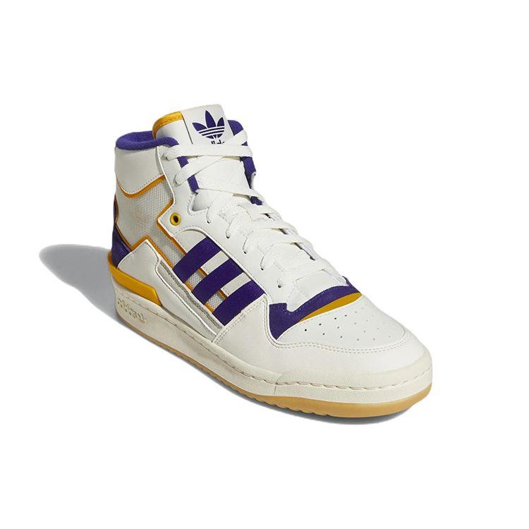 Adidas Forumutstilling Midt inne - Hvit Lilla Gull Herre Joggesko Off-White Collegiate-Purple Collegiate-Gold GX4119