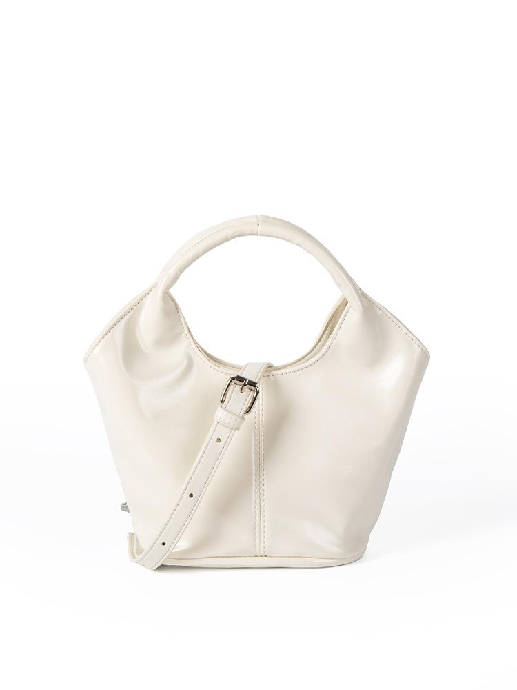 Fashion Basket Tote Bag Black Women's Handbags Retro Commuter Shoulder Crossbody Bag Pu Leather Fan-Shaped Bucket Bag Sac A Main