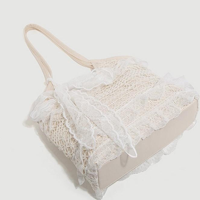 Going To the Seaside To Weave Large-capacity Women's Summer Casual Lace Mesh Single Shoulder Armpit Bag