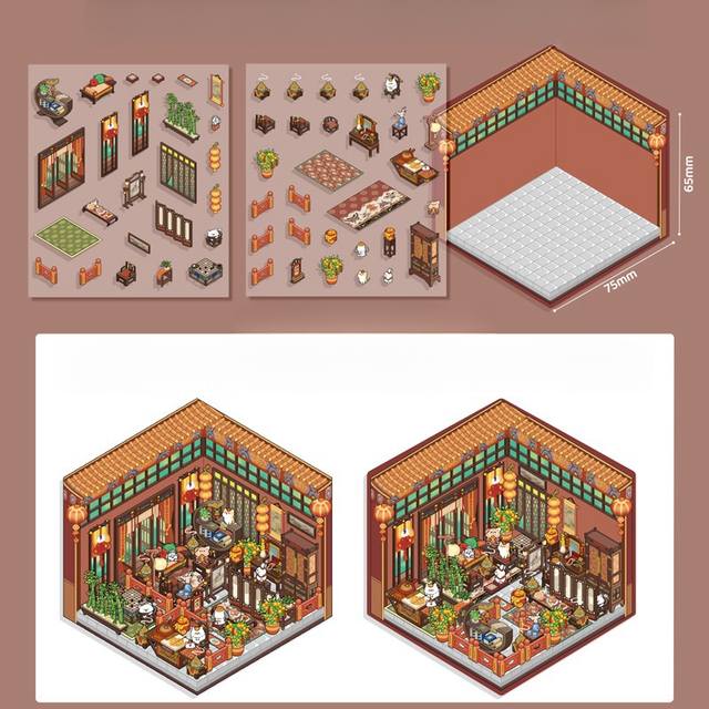 3D Landscaping Stickers Cartoon Miniature Scene DIY Cabin Scene Stacking And Pasting Hand Account Stationery Gift For Kid Child