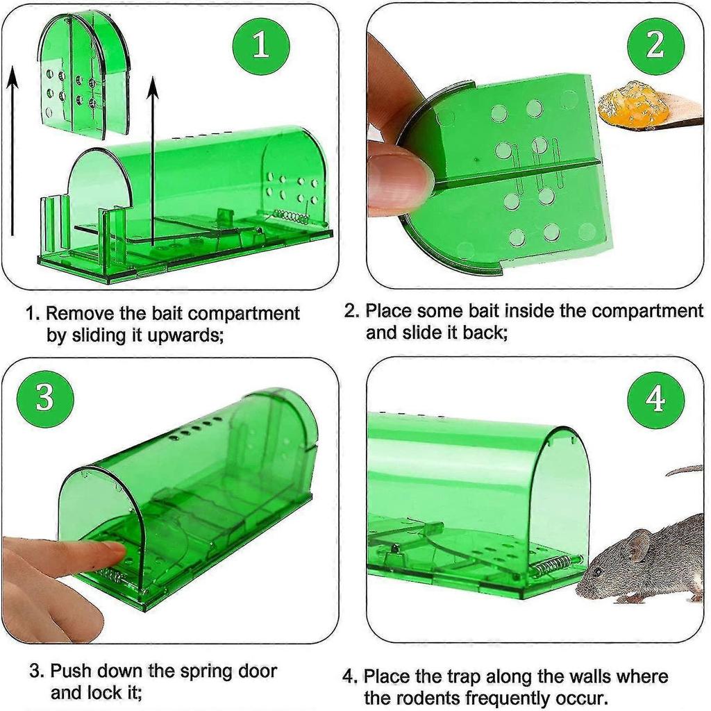 Small Humane Mouse Trap,transparent Live Mice Trap That Work, No Kill Catch Release Rat Trap, Plastic Mouse Trap Box Indoor Outdoor, 2 Pack