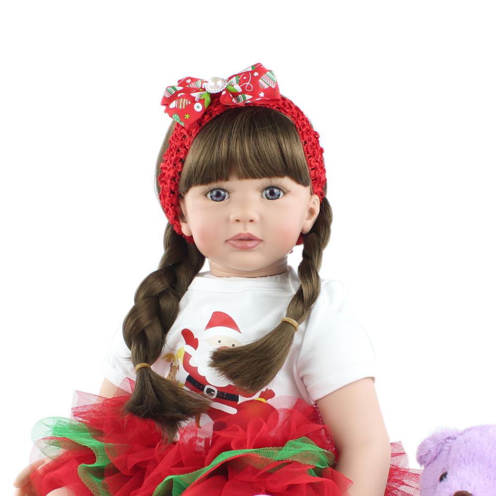 BZDOLL 60cm Soft Vinyl Reborn Toddler Baby Doll Toys for Girl 24 Inch Black Long Hair Princess Bebe Kids Birthday Gift Play House
