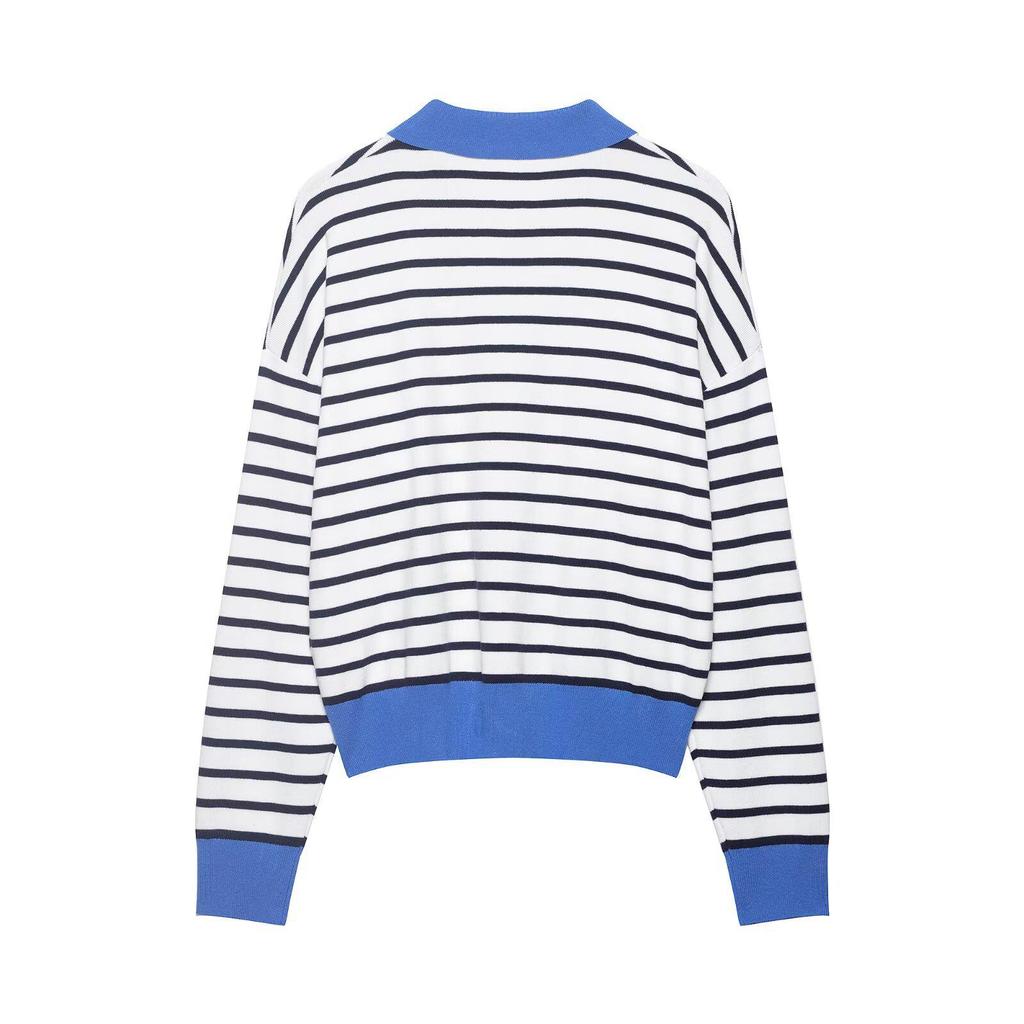 European & American Striped Zipper Knit Polo Shirt