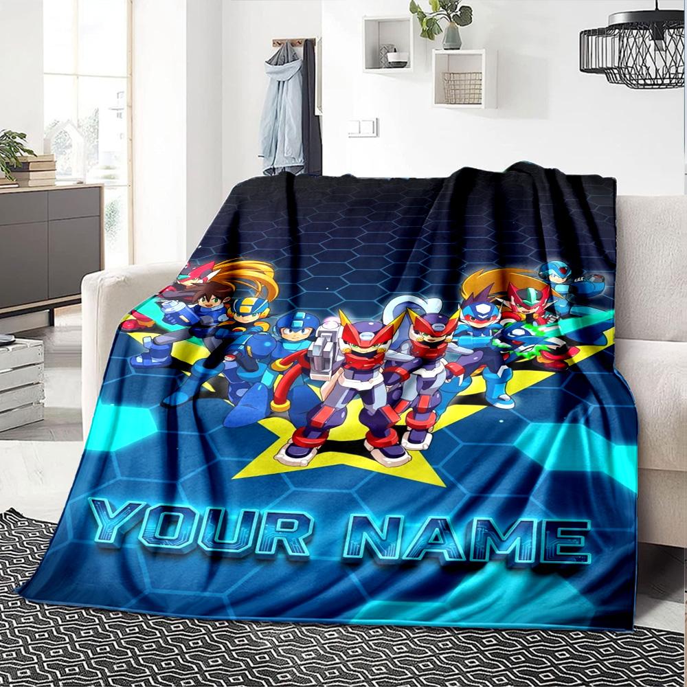 Name Custom Mega man Print Flannel Blanket High Quality Warm Comfortable Cover for All Seasons Perfect for Gifts Home Decor