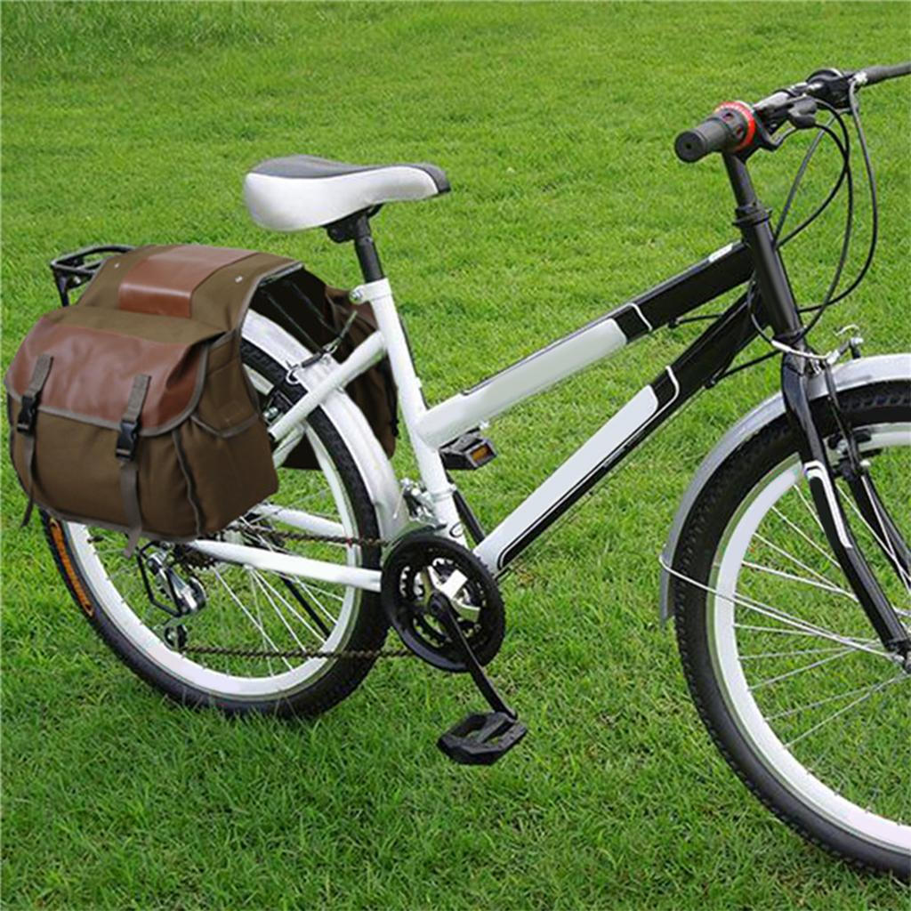 Bike Double Pannier Bags Large Compartments Pack Rear Portable Carrier Bag Motorcycles Cycling Khaki