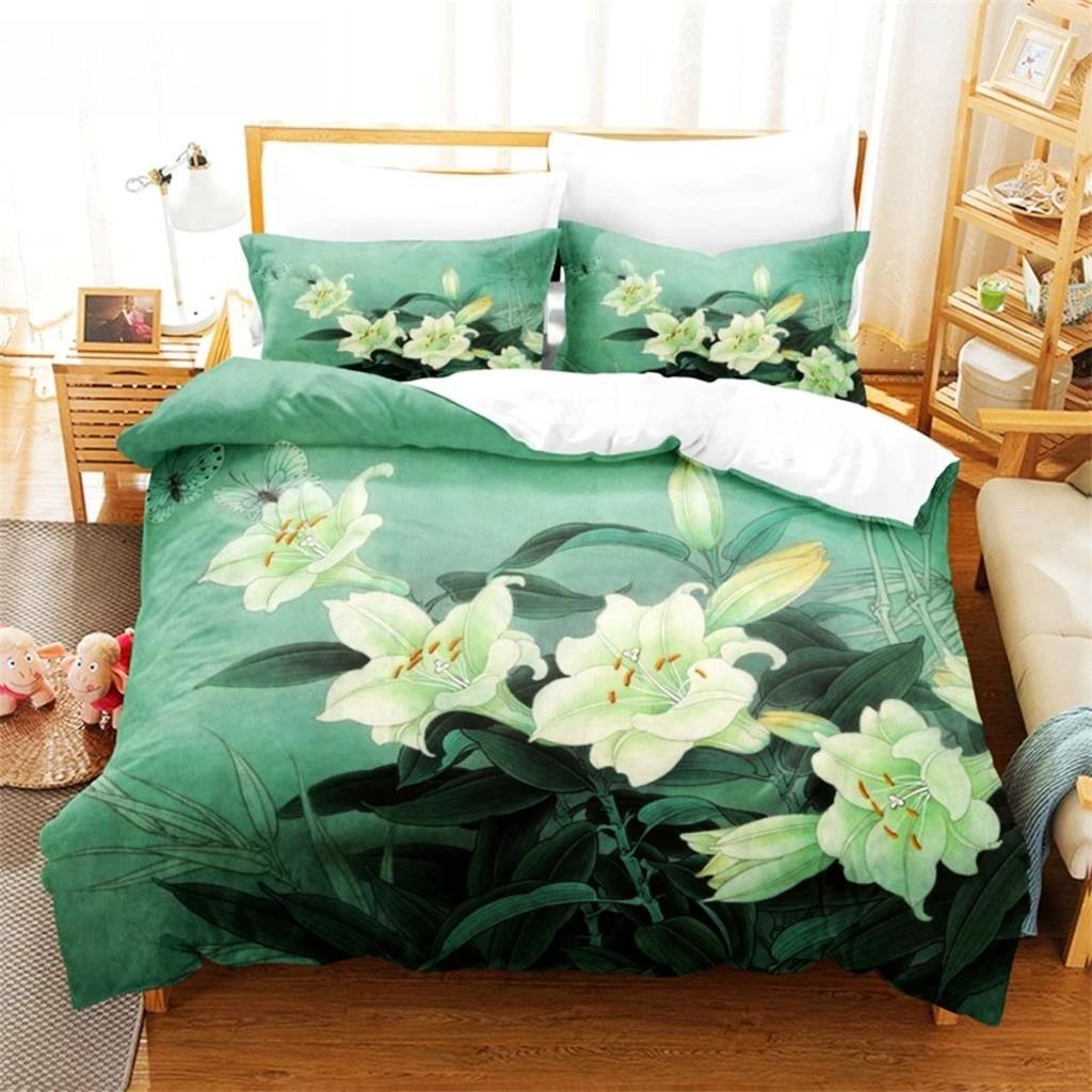 Pink Lotus Duvet Cover Set Stream Water Natural Jingguan Bedding Set Full 200x200 220x240cm For Women Kids Bedroom Decorations