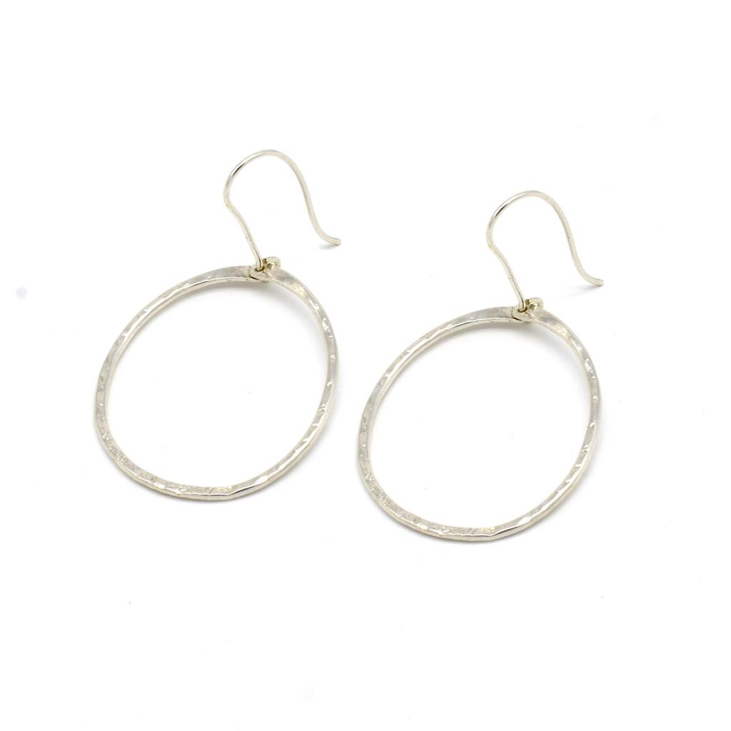 925 Sterling Silver Hammered Earrings, Handmade Oval Hoop Studs Earrings, Gift For Her