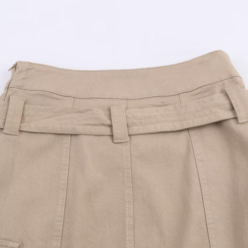 Womens Winter Fashion Belted Cargo Midi Skirt Solid Color Straight Fit Street Style