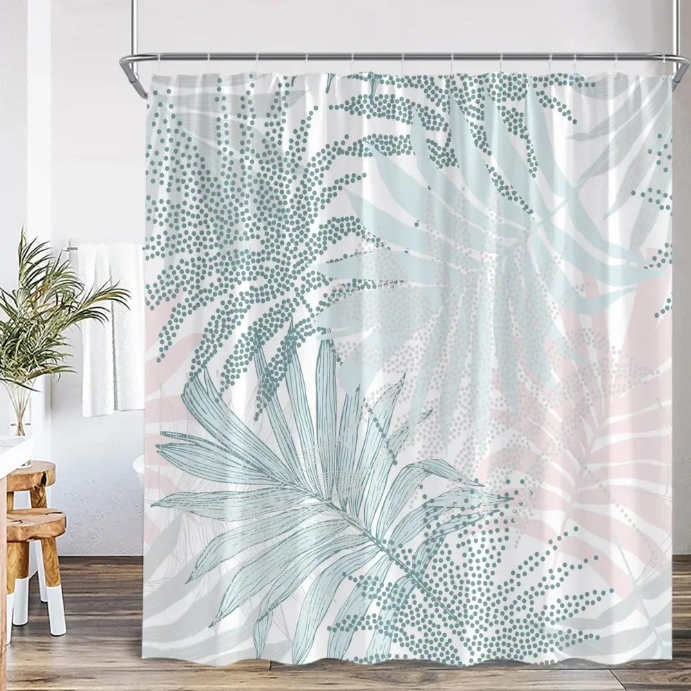 Modern Abstract Shower Curtain Medieval Tropical Leaves Greening Plants Bathroom Decoration Polyester Fabric Bathtub Curtain