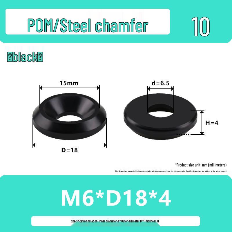 Black Wear-Resistant POM Nylon Steel Countersunk Insulating Washer M3-M6