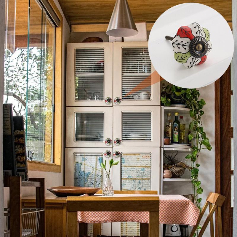 1PC Iron Material Vintage Cabinet Handle European Style Painted Pattern Exquisite Pumpkin Shape Home Decoration Multicolor