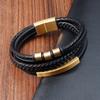 Luxury Classic Multi-layer Style Hand-woven Winding Stainless Steel Men's Leather Bracelet With Magnet Clasp For Men's Jewelry